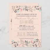 豪華な花とダイヤモンドの65歳の誕生日 招待状 (正面/裏面)