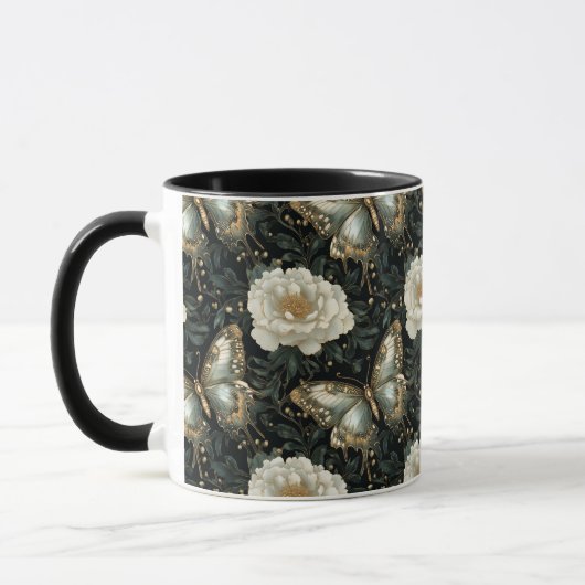 豪華な花と蝶のシームレスパターン マグカップ (左)