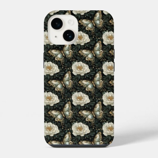 豪華な花と蝶のシームレス パターン iPhoneケース (裏面)