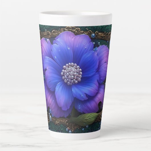豪華な花と装飾フレーム カフェラテマグ (正面)