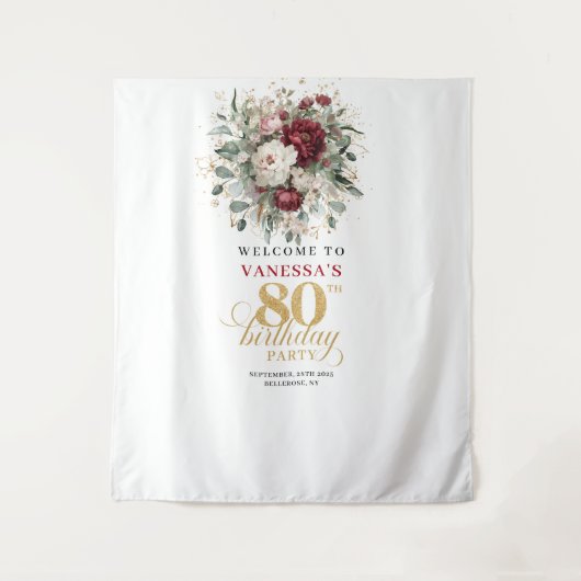 豪華な花のゴールド80歳の誕生日背景 タペストリー (正面)