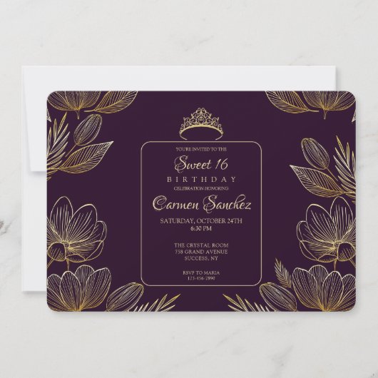 豪華な花のスイート16 招待状 (正面)