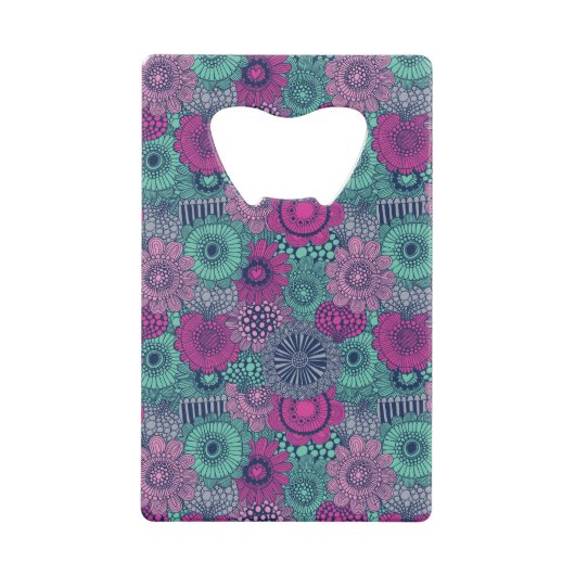 豪華な花のスタイリッシュで明るいパターン クレジットカード栓抜き (正面)