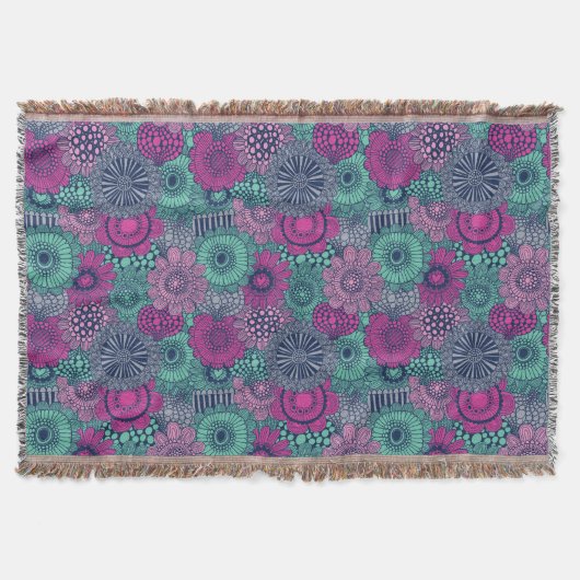 豪華な花のスタイリッシュで明るいパターン スローブランケット (正面)