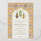 豪華な花のデザインのティーライト めんでの儀式 箔招待状 (正面)