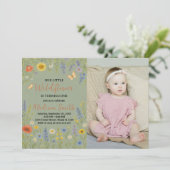 豪華な花のデザインの1歳誕生日招待状（写真付き） 招待状 (スタンド正面)