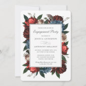 豪華な花のフレーム付きエンゲージメントパーティー 招待状 (正面)