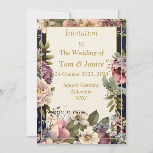 豪華な花のフレーム ウェディング招待状 招待状 (正面)