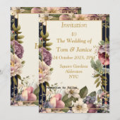 豪華な花のフレーム ウェディング招待状 招待状 (正面/裏面)