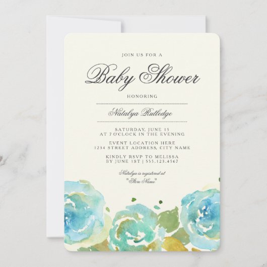 豪華な花のベビーシャワー招待状 招待状 (正面)