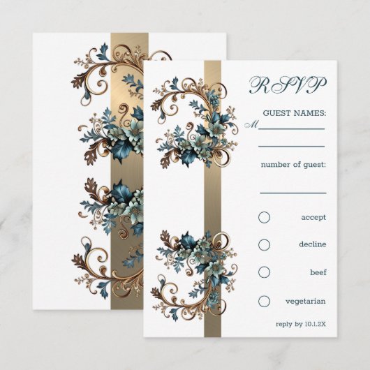 豪華な花の優雅さ 出欠確認 招待状 (正面/裏面)