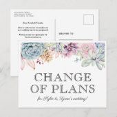 豪華な花の新しい結婚式の日程変更 案内ポストカード (正面/裏面)