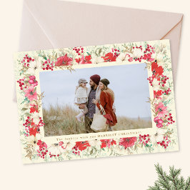 豪華な花の水彩クリスマス植物写真 シーズンカード