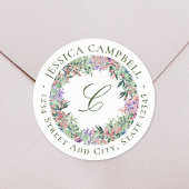 豪華な花の輪のモノグラム返信住所ラベル ラウンドシール