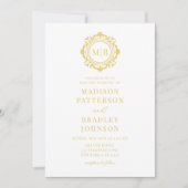 豪華な花モノグラム ウェディング エレガント ゴールド 招待状 (正面)