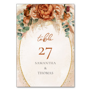 豪華な花束テラコッタブルゴーニュ牡丹セージ テーブルナンバー