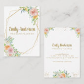 豪華な花柄こんにちはカード|金ゴールドおよび赤面は開花します 名刺 (正面/裏面)