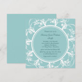 豪華な花柄のウェディングシャワー招待状（ターコイズ） 招待状 (正面/裏面)
