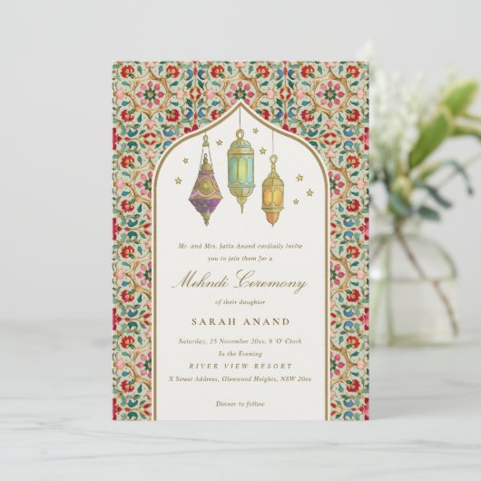 豪華な花柄のティーライト メンディセレモニー 招待状 (スタンド正面)