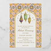 豪華な花柄のティーライト メンディセレモニー 箔招待状 (正面)