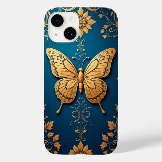 豪華な花柄の金色の蝶 Case-Mate iPhoneケース (裏面)