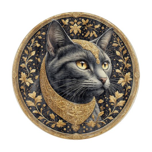 豪華な花柄の金色の装飾が施された威厳ある猫 カッティングボード (正面)