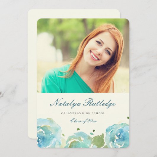 豪華な花模様卒業発表 案内状 (正面/裏面)