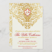 豪華な花飾り　ゴールドの招待状のみなさんへ 招待状 (正面/裏面)