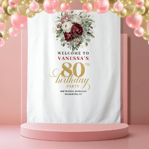 豪華な花 ゴールド 80歳の誕生日 タペストリー