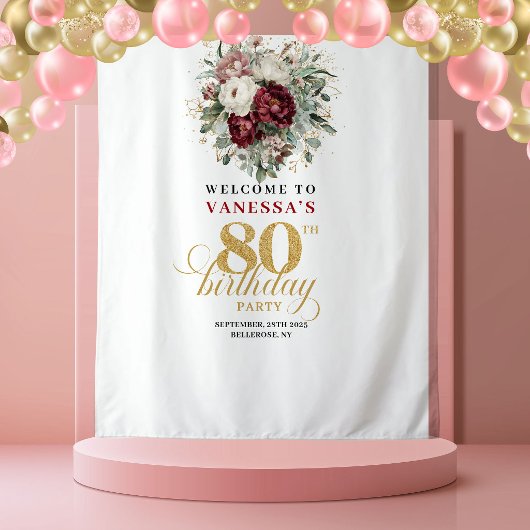 豪華な花 ゴールド 80歳の誕生日 タペストリー