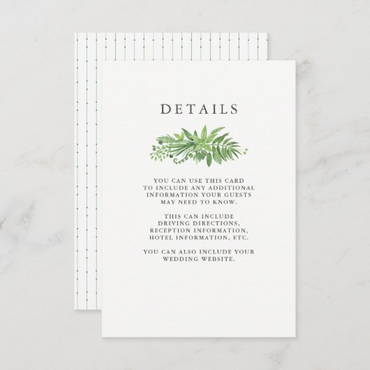豪華な葉の緑の植物の結婚式のゲストの詳細 エンクロージャーカード (正面/裏面)