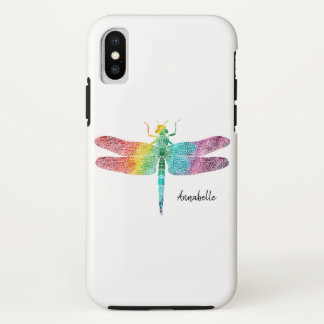 豪華な虹の水彩画のトンボのシルエット iPhone XSケース