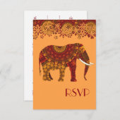 豪華な装飾が施されたインドの象のデザイン 招待状 (正面/裏面)