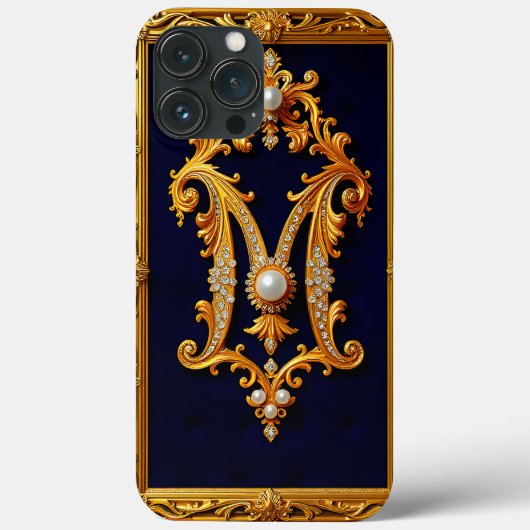 豪華な装飾が施された金のフレーム入りM字 Case-Mate iPhoneケース (裏面)