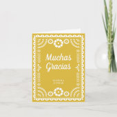 豪華な装飾のPapel Picadoイエローのウェディング サンキューカード (正面)