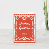 豪華な装飾のPapel Picadoウォームレッドウェディング サンキューカード (正面)