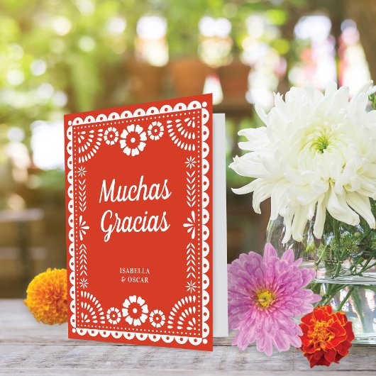 豪華な装飾のPapel Picadoウォームレッドウェディング サンキューカード