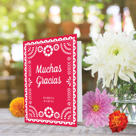 豪華な装飾のPapel Picadoホットピンクの結婚式 サンキューカード