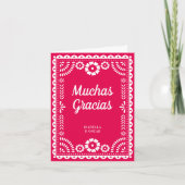 豪華な装飾のPapel Picadoホットピンクの結婚式 サンキューカード (正面)