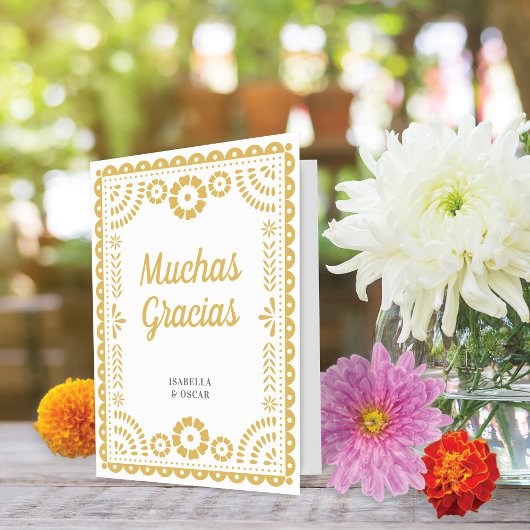 豪華な装飾のPapel Picadoモードなニュートラルな結婚式 サンキューカード