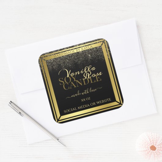 豪華な製品の包装ラベル黒と金ゴールド スクエアシール (封筒)