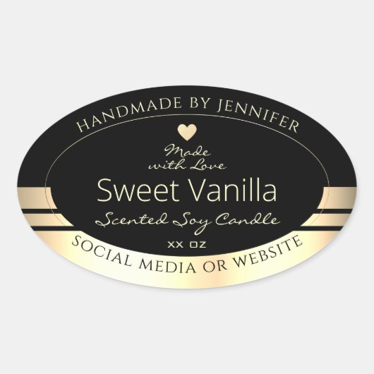 豪華な製品の包装ラベル黒と金ゴールド 楕円形シール (正面)