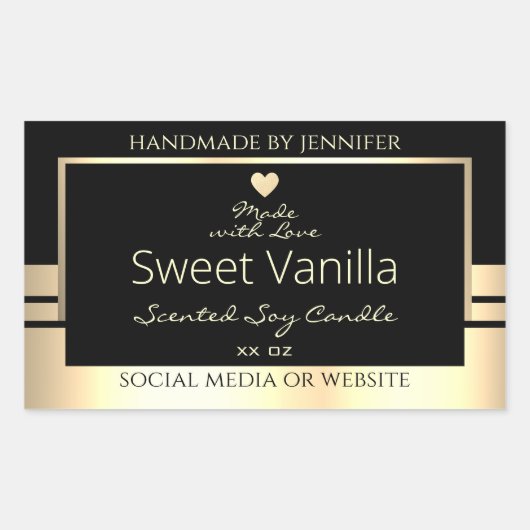 豪華な製品の包装ラベル黒と金ゴールド 長方形シール (正面)