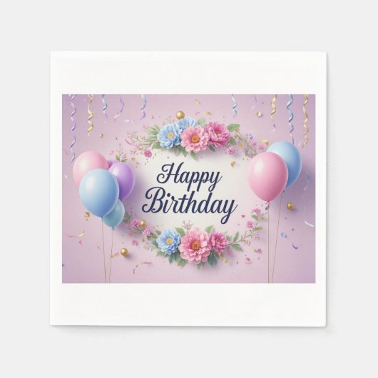 豪華な誕生日の花、優雅で贅沢な スタンダードカクテルナプキン (正面)