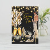 豪華な誕生日ゴールドクリームシャンパンドレス 招待状 (スタンド正面)