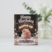 豪華な誕生日ディナーテーブルとケーキ ポストカード (スタンド正面)