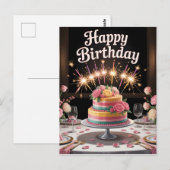 豪華な誕生日ディナーテーブルとケーキ ポストカード (正面/裏面)