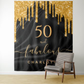 豪華な誕生日パーティーのグリッター ブラック ゴールド サテン タペストリー (インサイチュ)