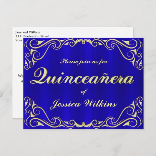 豪華な誕生日パーティー エレガント ゴールドのキンセアニエラ 案内ポストカード (正面/裏面)