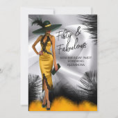 豪華な誕生日 グラマラスな女性 黒 ゴールドの羽 招待状 (正面)